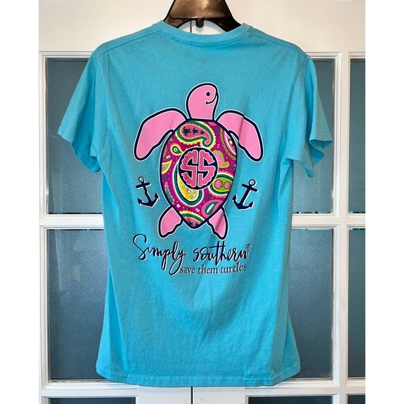 SIMPLY SOUTHERN SHORT SLEEVE BLUE & PINK PAISLEY TURTLE T-SHIRT 💖🐢 - Picture 1 of 4
